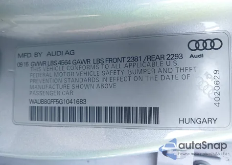 2016 Audi A3 2.0T Premium из США, поврежденный, VIN WAUB8GFF5G1041683